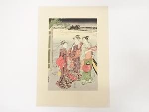 勝川春潮　黄昏之涼船（左）　手摺浮世絵木版画